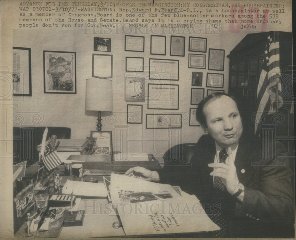 1977 Press Photo Edward Beard Representative Congress Blue Collar House Painter - Historic Images