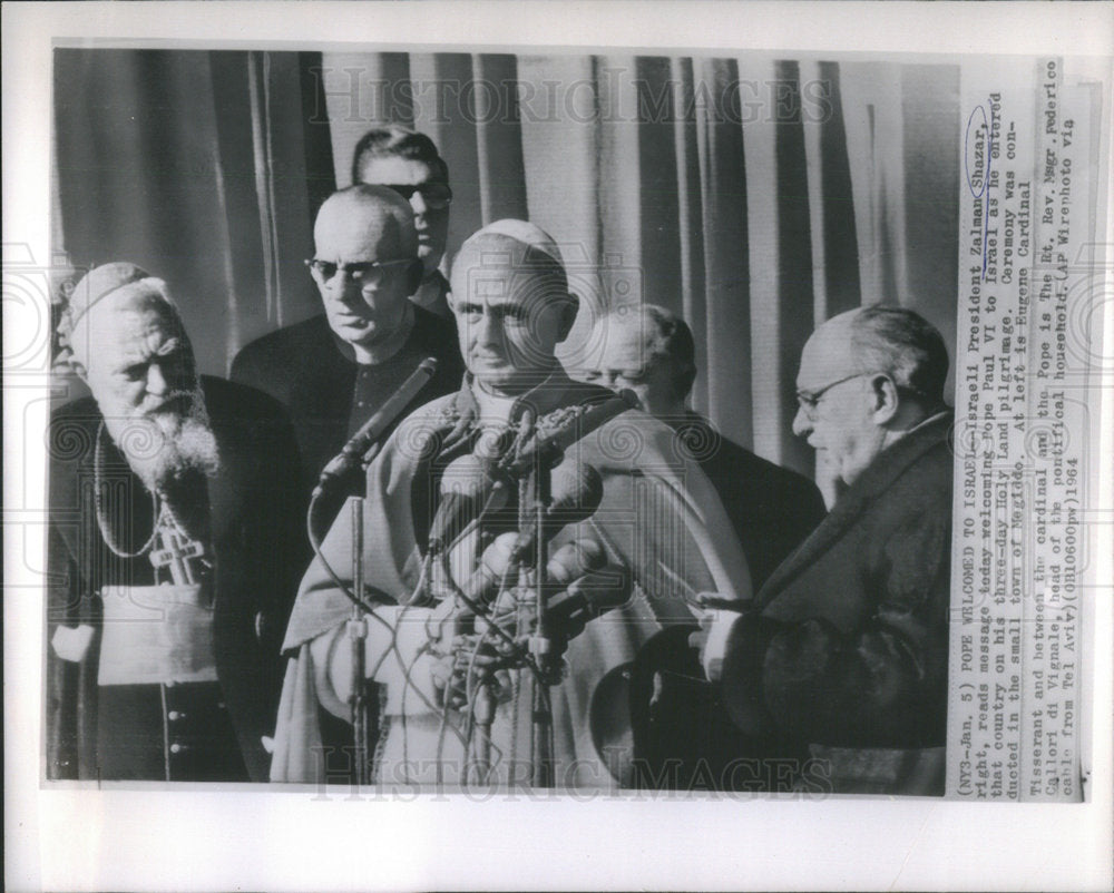 1964 Israeli President Zalma Shazar Pope Paul VI cardinal Eugene - Historic Images