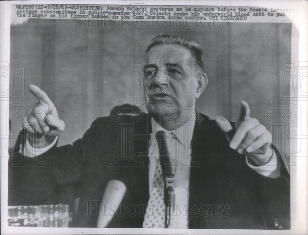 1963 Joseph Valachi Gestures Senate Investigations Sub Committee - Historic Images