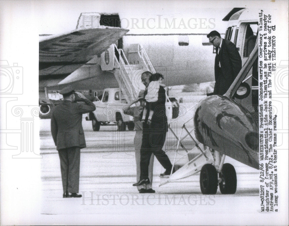 1966 President Johnson Courtenay Valenti carry Andrews AFB Jack - Historic Images
