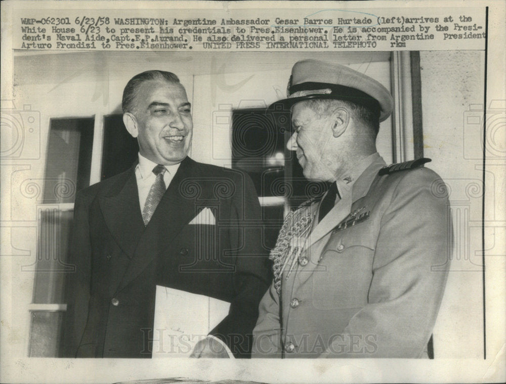 1958 Hurtado Arrives At White House To Credentials To Eisenhower - Historic Images