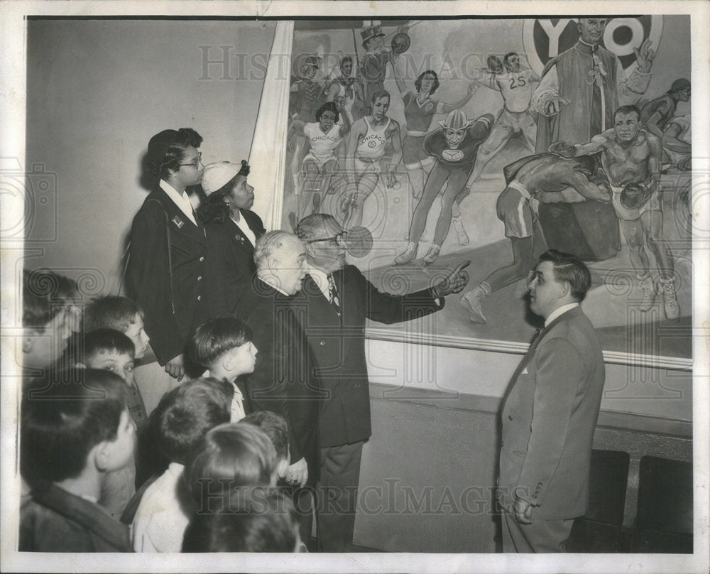 1953 Press Photo William Scott Bernard Sheil John Walsh Bishop Barbara Jones - Historic Images