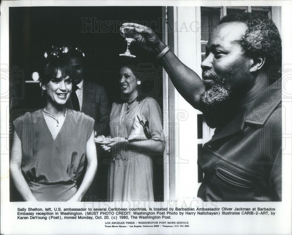 1981 Press Photo Sally Shelton Caribbean Barbadian Ambassador Oliver Jackman - Historic Images