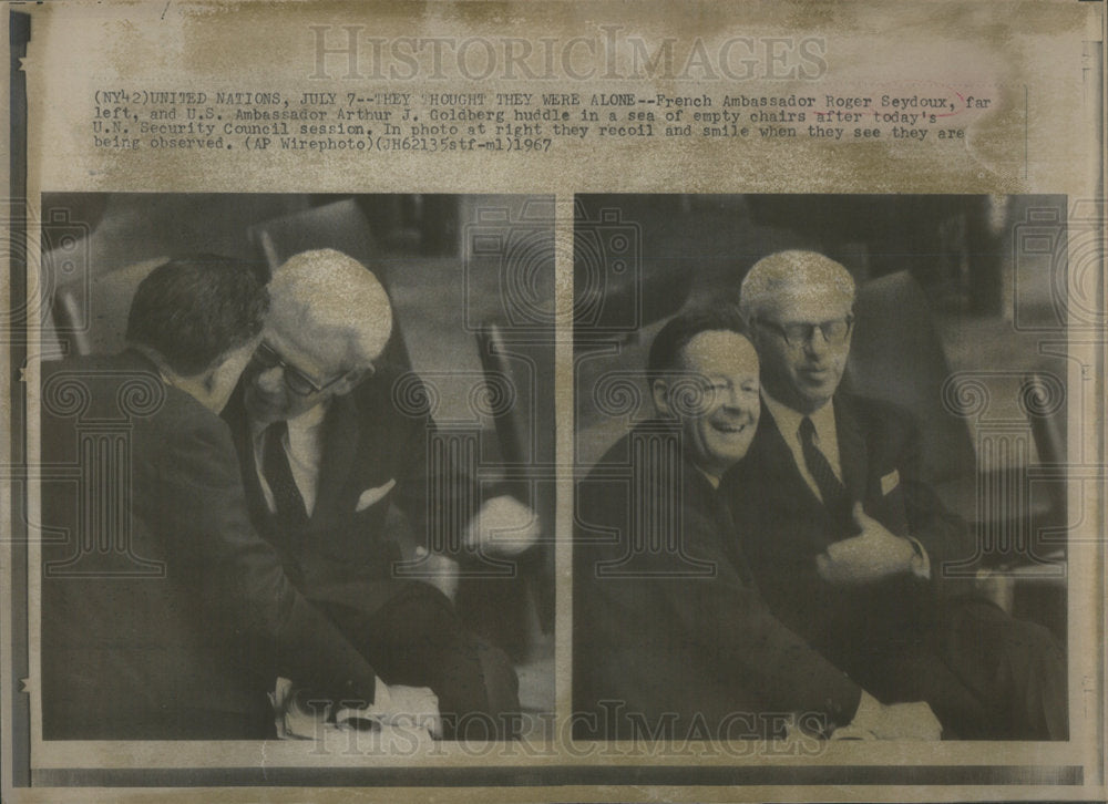 1957 French AMb Roger Deydoux & U.S.Amb Arthur Goldberg @ UN Meeting - Historic Images
