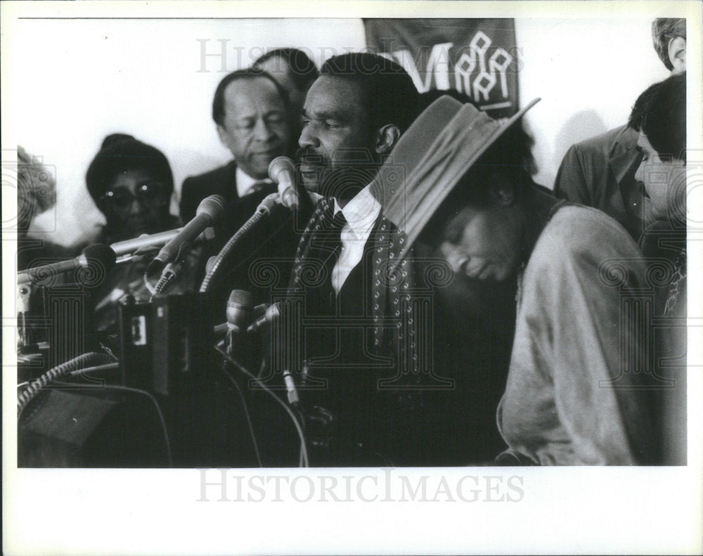 1987 Press Photo Ernest Barefield Tim Evans Alton Miller Harold Washington - Historic Images