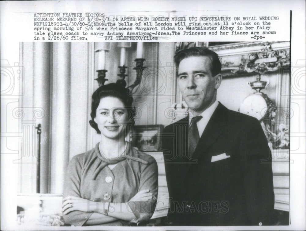 1960 Press Photo Princess  Margaret W/ Fiance' Antony Armstrong-Jones - Historic Images