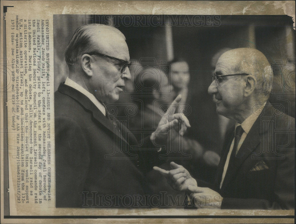 1973 Press Photo UN Soviet Ambassador Malik Saudi Ambassador Baroody - Historic Images