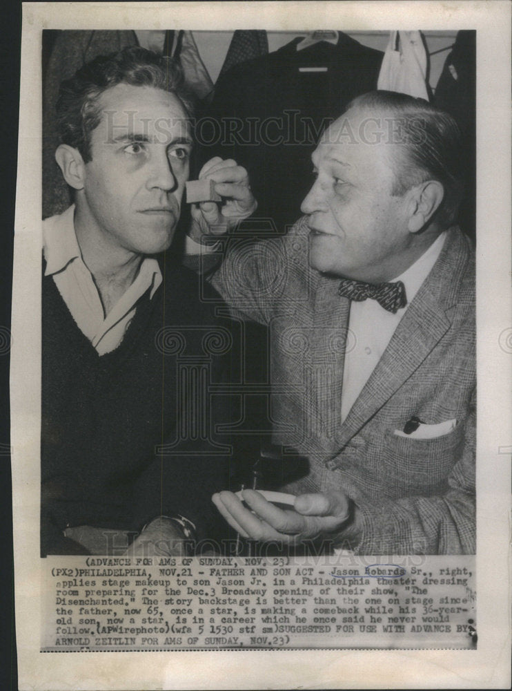 None Jason Robards Sr. Applies Stage Makup On His Son Jason Robards Jr - Historic Images