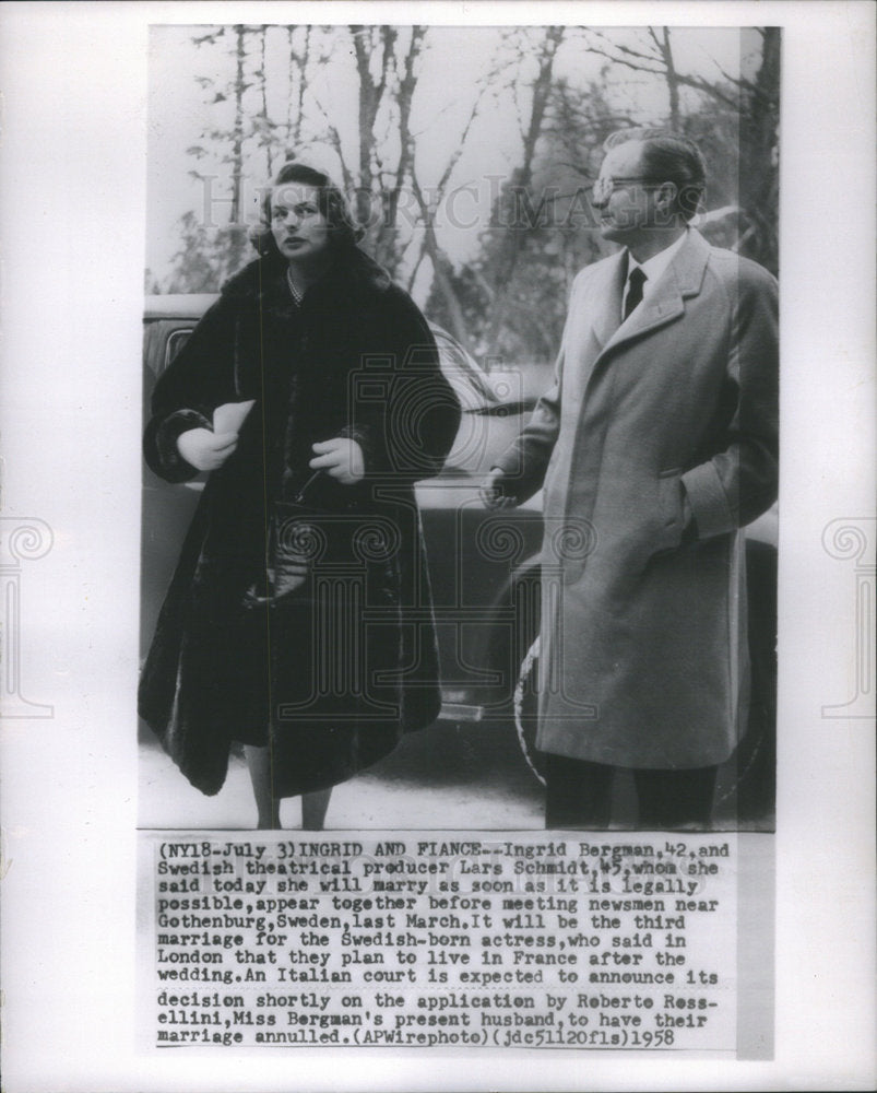 1958 Press Photo Ingrid Bergman Swedish Film Actress & Husband Lars Schmidt - Historic Images