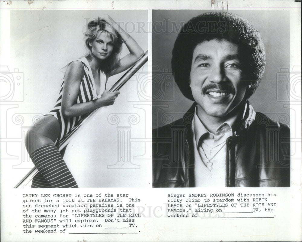 1984 Press Photo Cathy Lee Crosby Bahamas Lifestyles Rich Smokey Robinson Singer - Historic Images