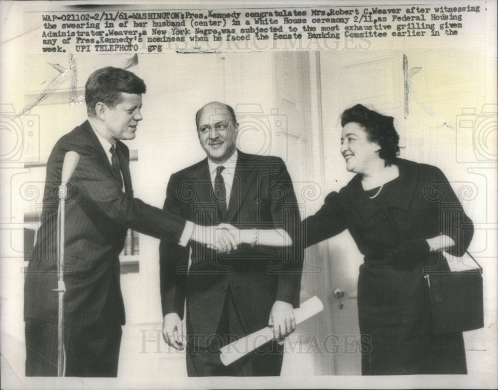 1961 Press Photo Kennedy Robert Weaver White House Ceremony Washington New York - Historic Images