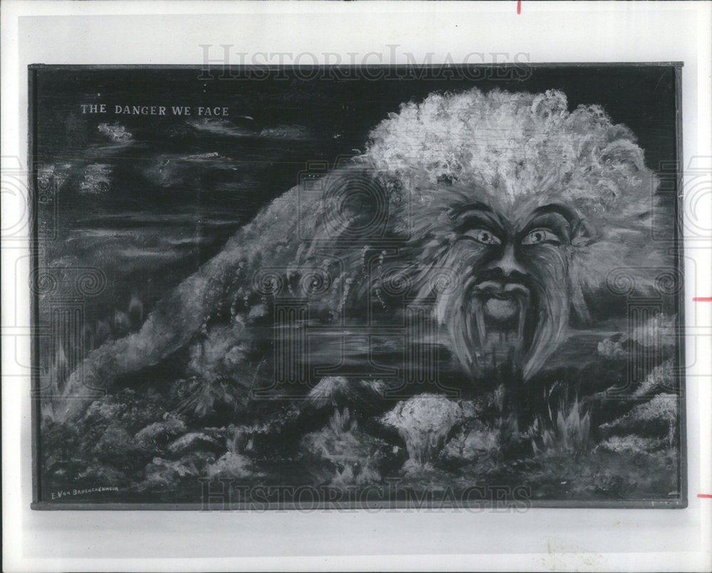 1984 Press Photo &quot;The Danger We Face&quot; oil painting by Eugene Von Bruenchenchein - Historic Images