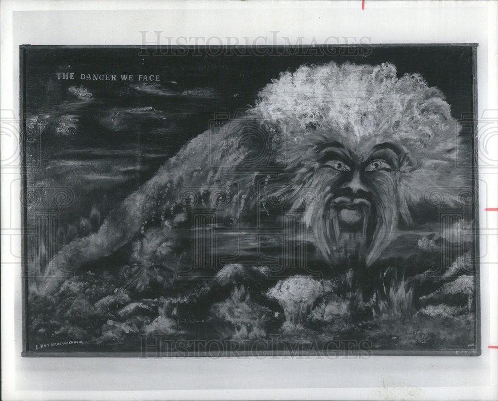 1984 Press Photo "The Danger We Face" oil painting by Eugene Von Bruenchenchein - Historic Images