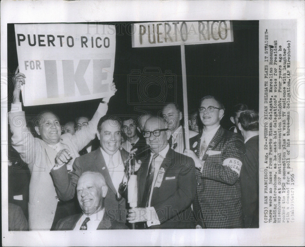 1956 Fuerto Rican Marcelino Romany microphone Eisenhower TV audience - Historic Images