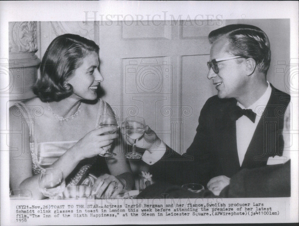 1958 Press Photo Ingrid Bergman Actress Swedish producer Lars Schmidt film Odeon - Historic Images