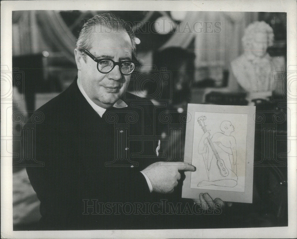 1987 Press Photo Andres Segovia famous guitarist points out a drawing from an Eg - Historic Images