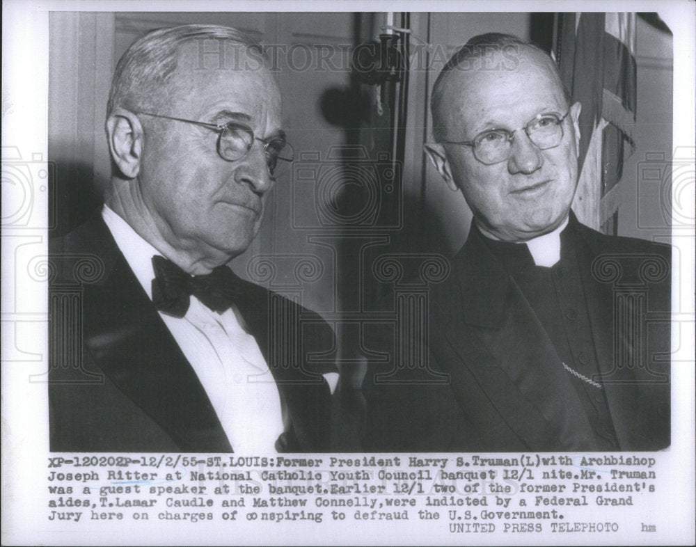 1955 Press Photo Archbishop Joseph Ritter President Harry Truman Catholic Youth - Historic Images