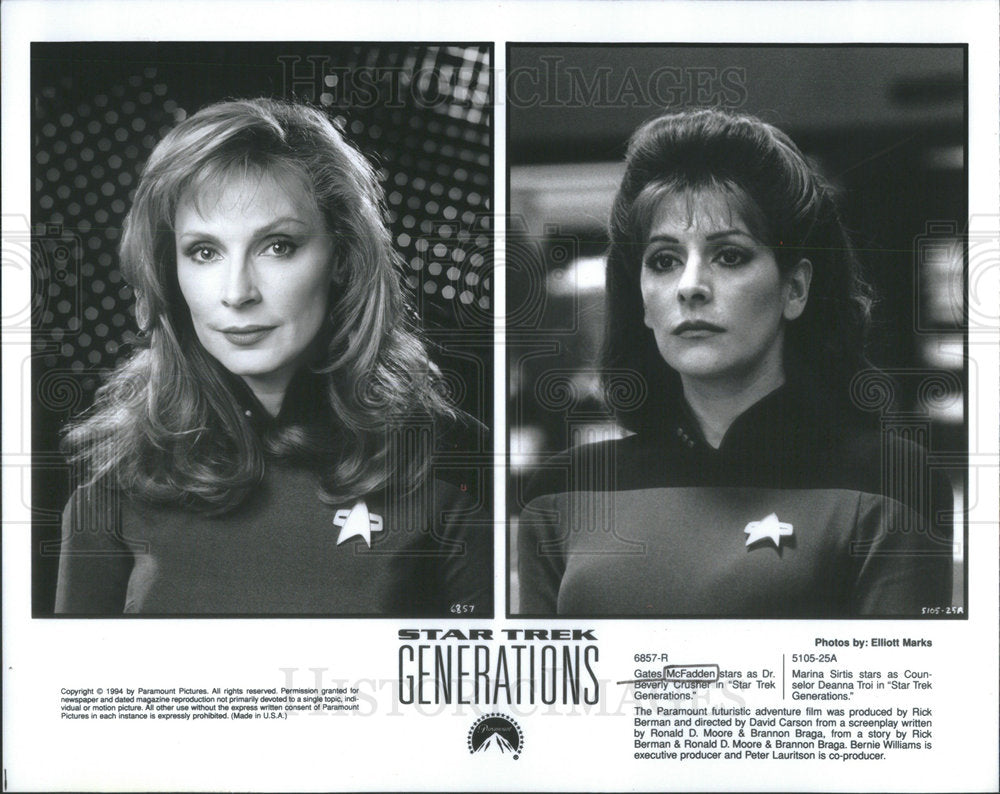 Press Photo Gates McFadden Marina Sirtis Star Trek Generation Deanna Counselor - Historic Images