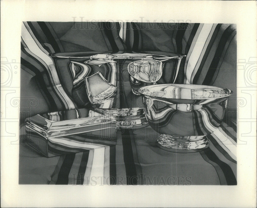 1981 Press Photo "Silver Bowls" Jeannette Pasin Sloan lithograph painting - Historic Images