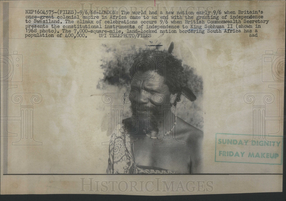 1968 Press Photo British Commonwealth Secretary Kin Sobhuza II - Historic Images