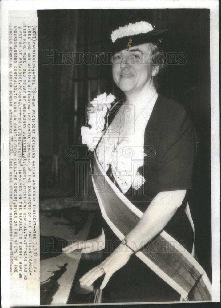 Press Photo Mrs. Henry Robert Junior President Daughters American Revolution - Historic Images