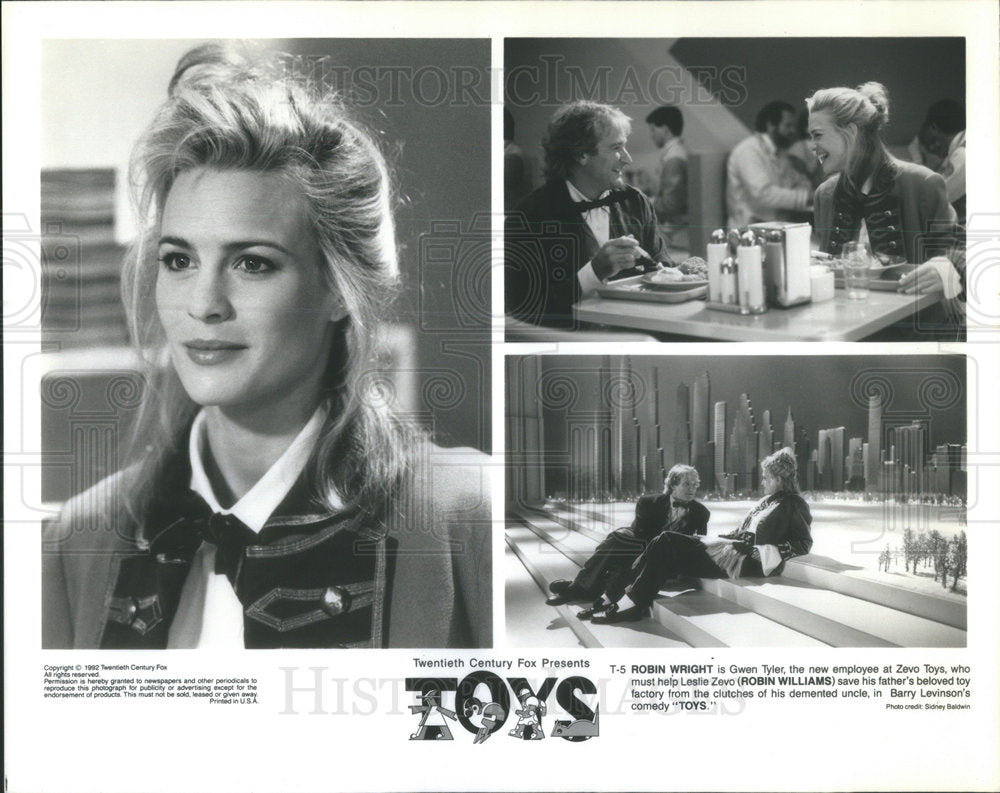 1992 Press Photo Actress Robin Wright And Robin Williams In Movie Toys - Historic Images