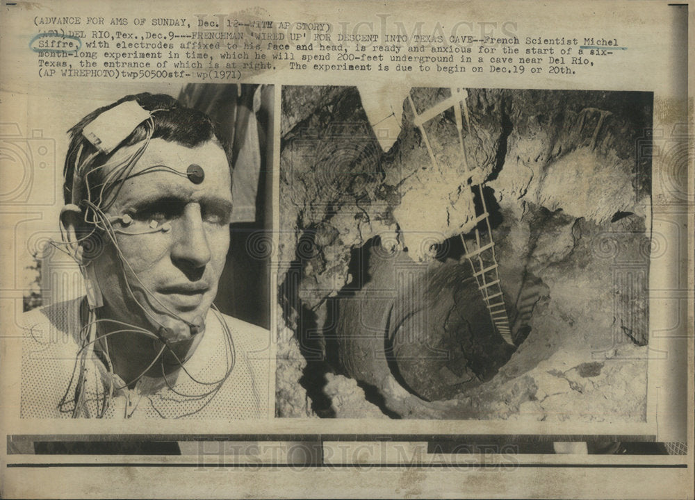 1971 French Scientist Michel Siffre Experimental Electrodes On Head - Historic Images