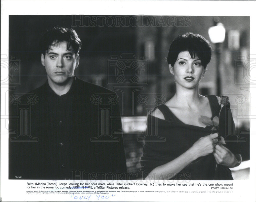 1997 Press Photo Just in Time Starring Robert Downey Jr. Marisa Tomei Movie Film - Historic Images