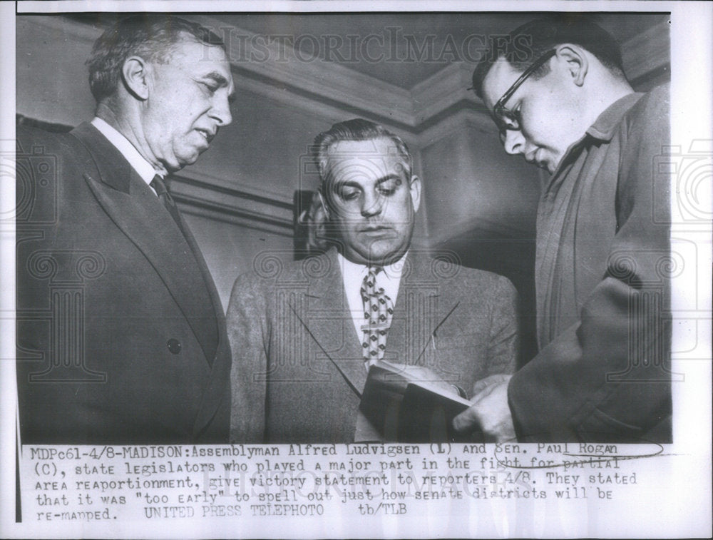 1953 Press Photo Assemblyman Alfred Ludvigsen and Sen. Paul Rogan, Legislators - Historic Images