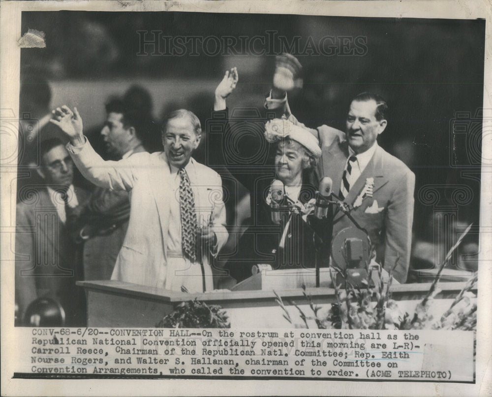 1948 Carroll, Edith and Walter waving from the rostrum. - Historic Images