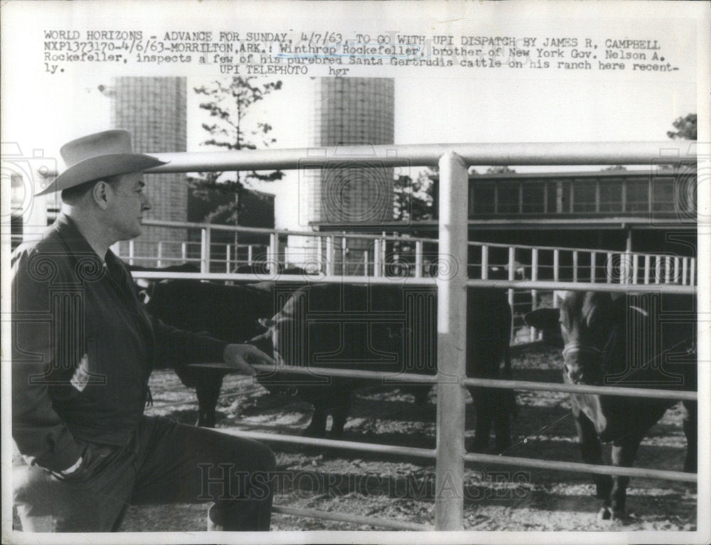 1963 WINTHROP ROCKEFELLER POLITICIAN PHILANTHROPIST ARKANSAS INSPECT - Historic Images