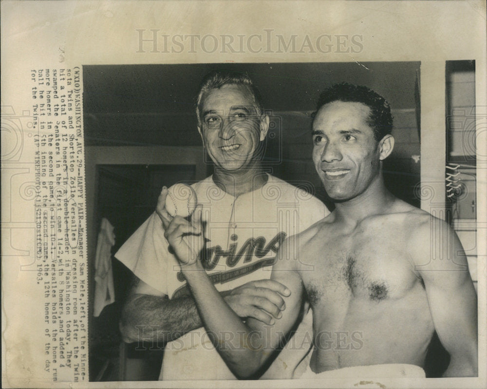 1963 Press Photo Manager Sam Mele Minnesota Twins Short Stop Zoilo Versalles - Historic Images