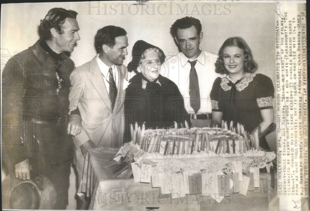 1938 May Roason &quot;Grand Old Lady&quot; celebrating her 73 birthday on set - Historic Images