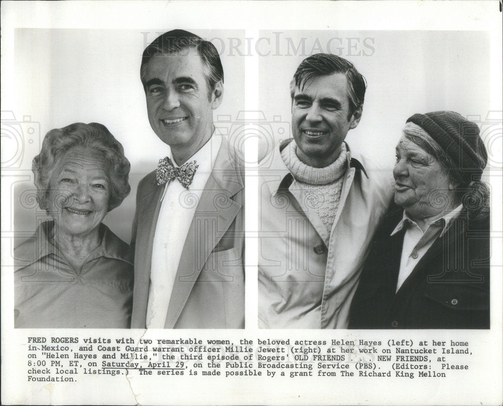 1978 Press Photo Actors Fred Rogers Helen Hayes Coast Guard Millie Jewett - Historic Images