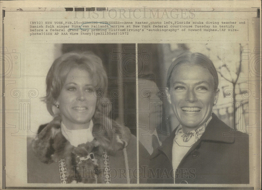 1972 Press Photo Anne Baxter, Teacher And Danish Folk Singer Nina Van Pallandt - Historic Images
