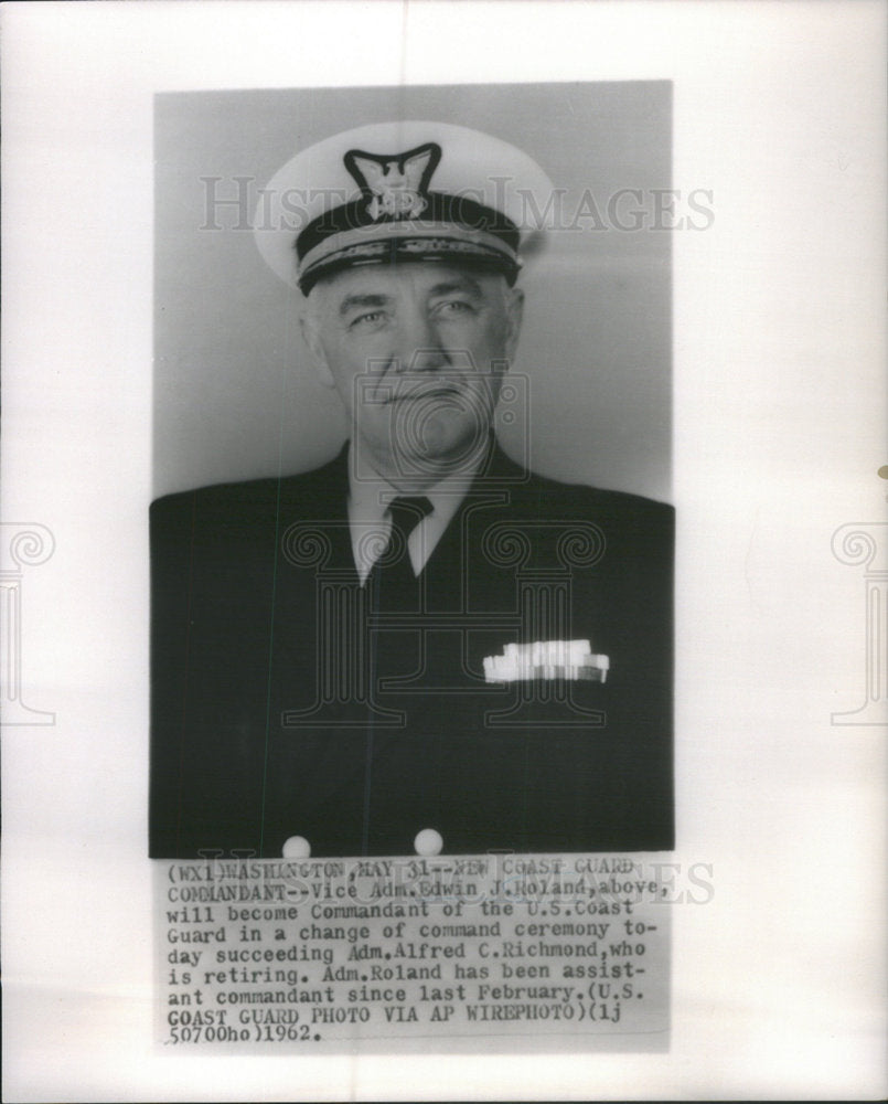 1962 Press Photo Vice Admiral Edwin Roland Commandant of the US coast Guard succ - Historic Images