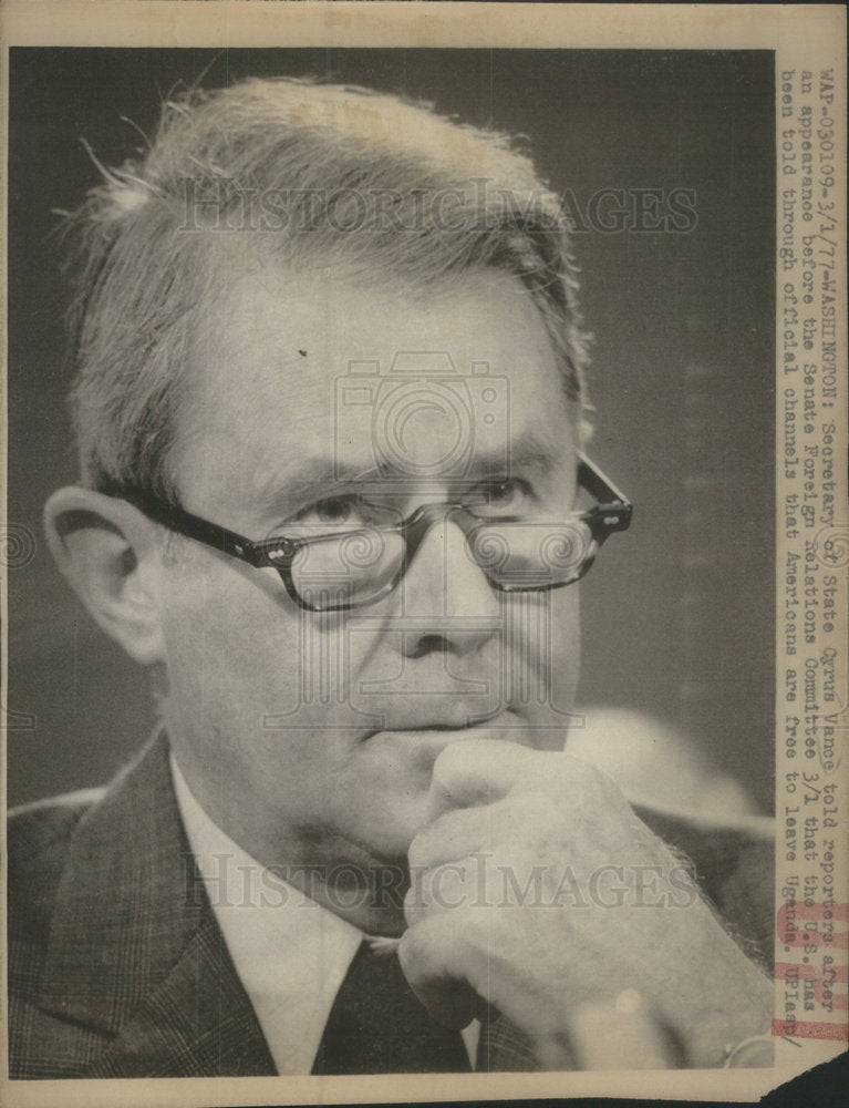 1977 Press Photo Cyrus Vance Secretary Santae Foreign Relation Committee America - Historic Images