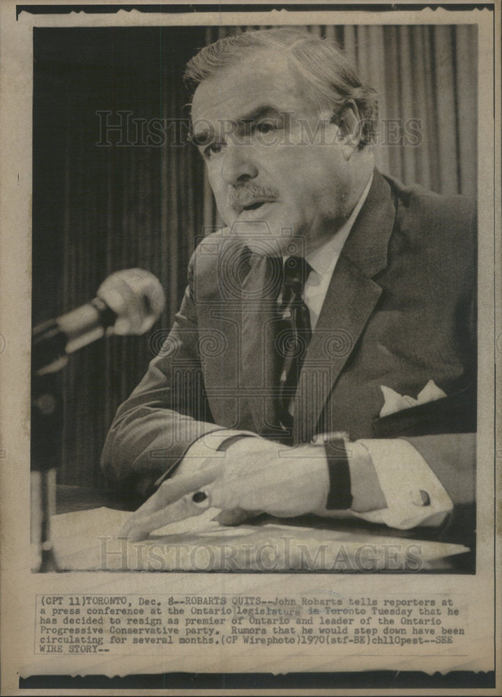 1970 Press Photo John Robarts Ontario legislature Toronto leader Rumors resign - Historic Images