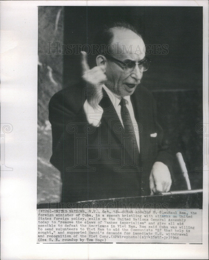 1966 Press Photo Foreign Minister Cuba Speech Bristling Attack United States - Historic Images