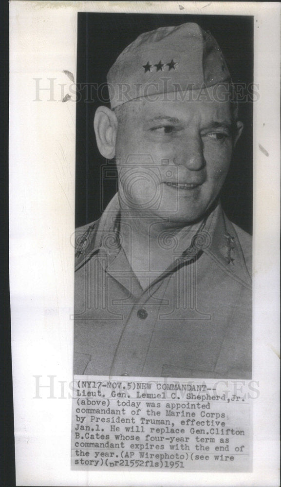 1951 Press Photo Lieut Lemuel Shepherd Commandant Marine Corps President Truman - Historic Images