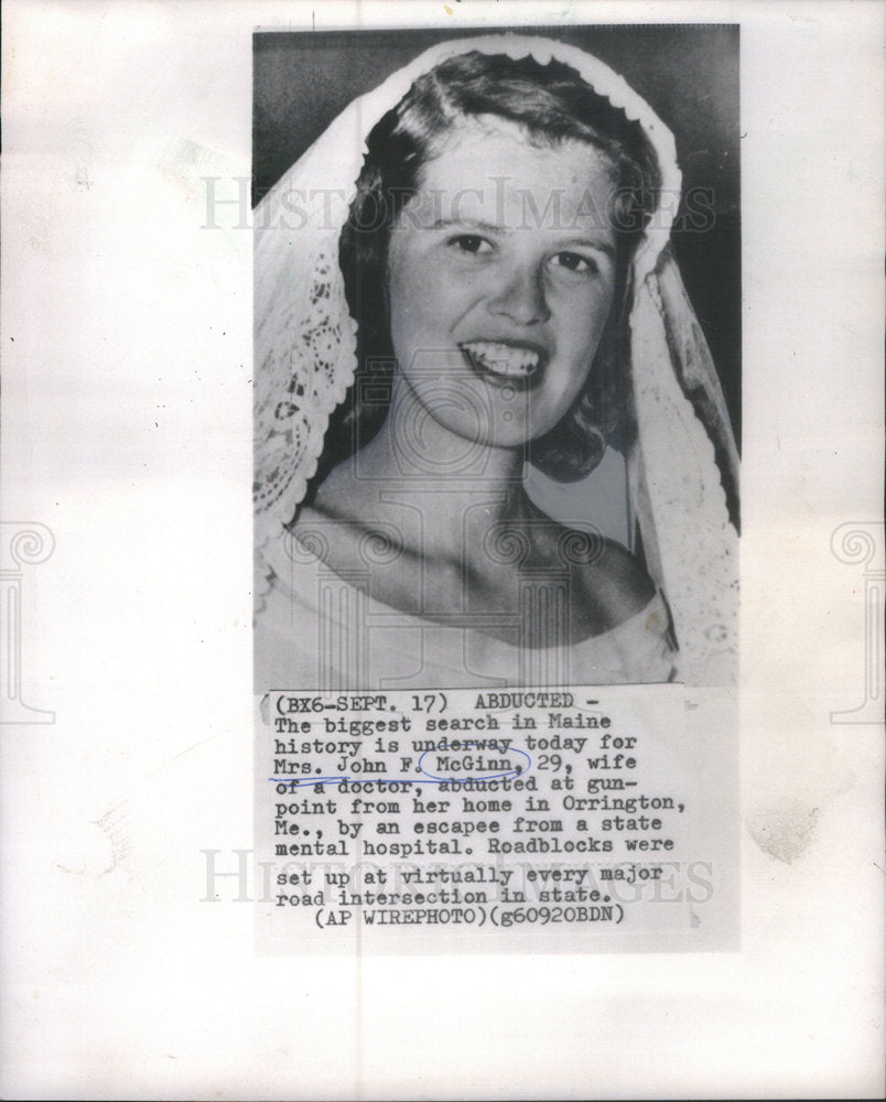 1965 Mrs. John F.McGinn Abducted at Gunpoint in Orrington. - Historic Images
