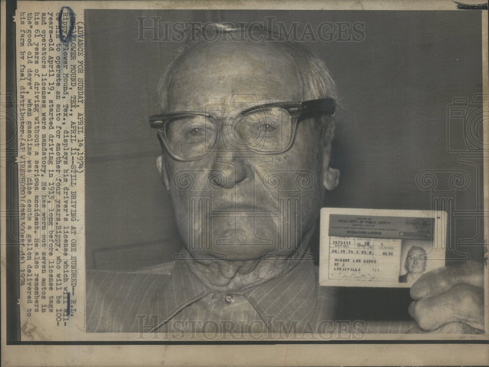 1974 Rippy Flower Mound Texas Driver License Old Man - Historic Images