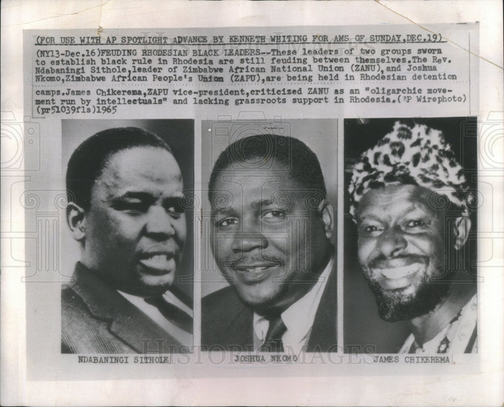 1965 Press Photo Rev. Ndabaningi Sithole Zimbabwe African National Union Leader - Historic Images