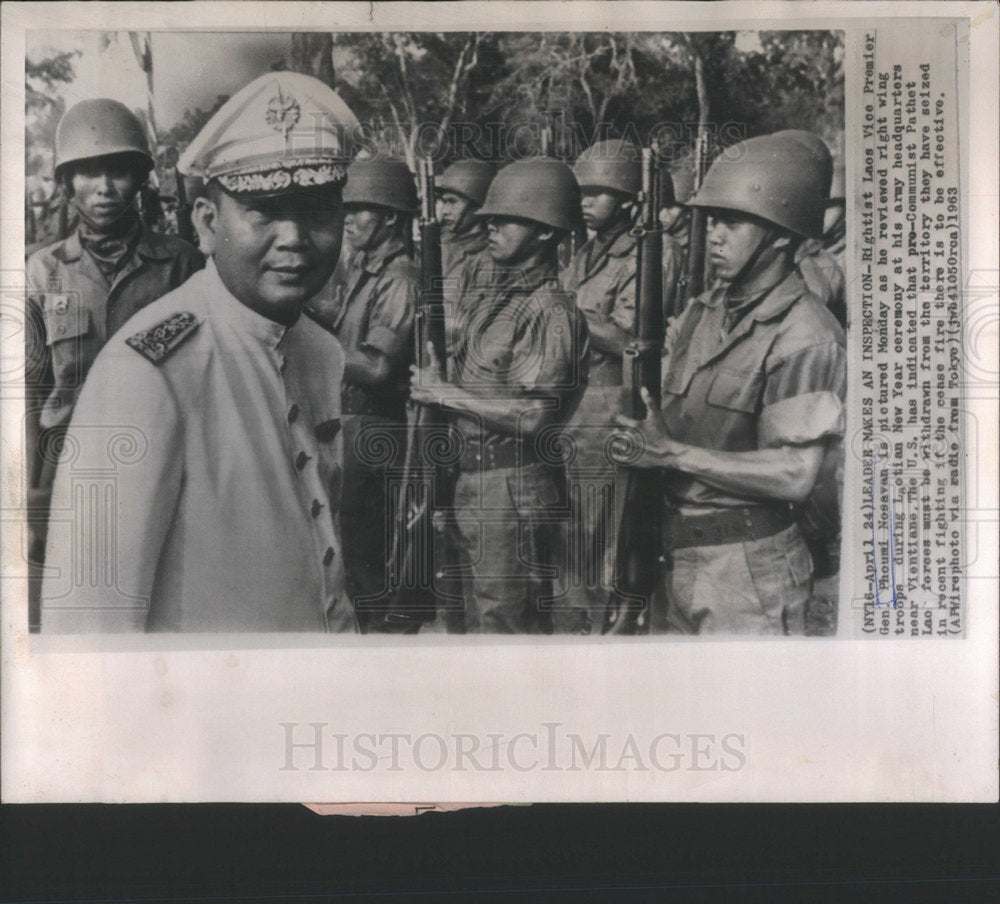 1963 Press Photo Rightist Laos Vice Premier Inspects His Troops. - Historic Images
