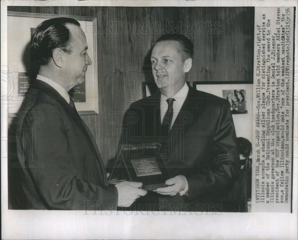 1956 Press Photo Daniel J. Riesner GOP Organization President - Historic Images