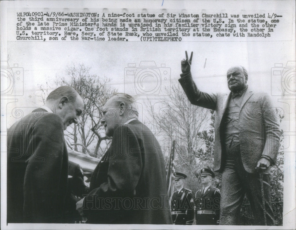 1966 Press Photo SIR WINSTON CHURCHILL BRITISH POLITICIAN STATUE UNVEILED RUSK - Historic Images