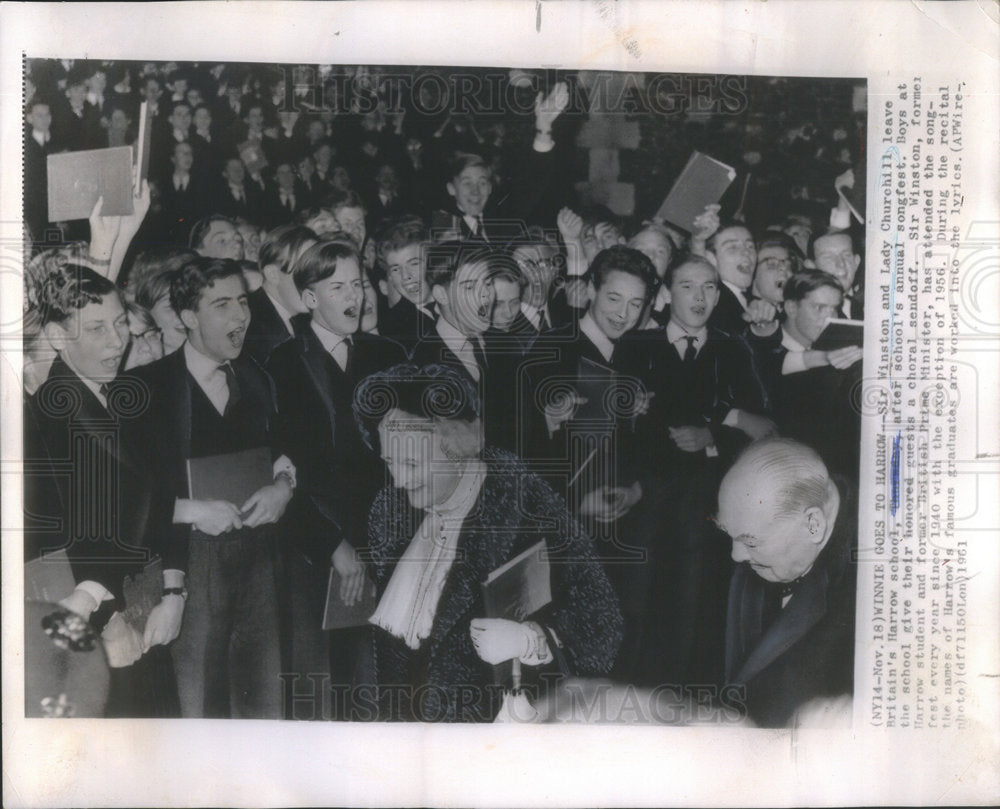 1961 Press Photo British Prime Minister Sir Winston Churchill & Wife - Historic Images