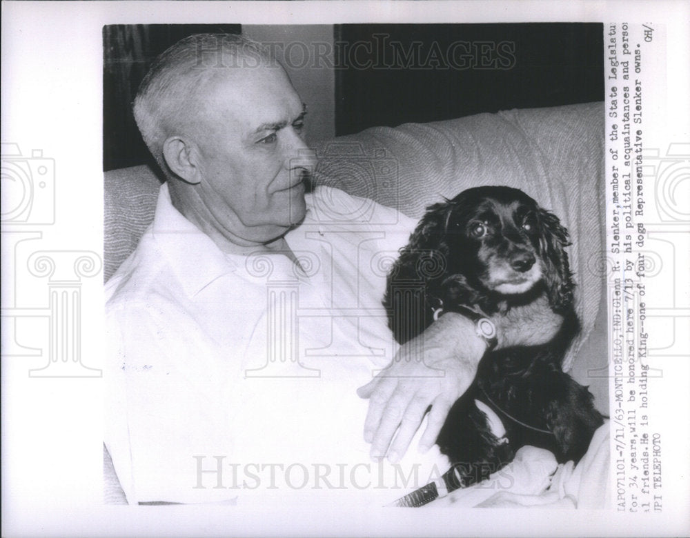 1963 Press Photo Indiana Representative Slenker Holding Pet Dog Monticello - Historic Images