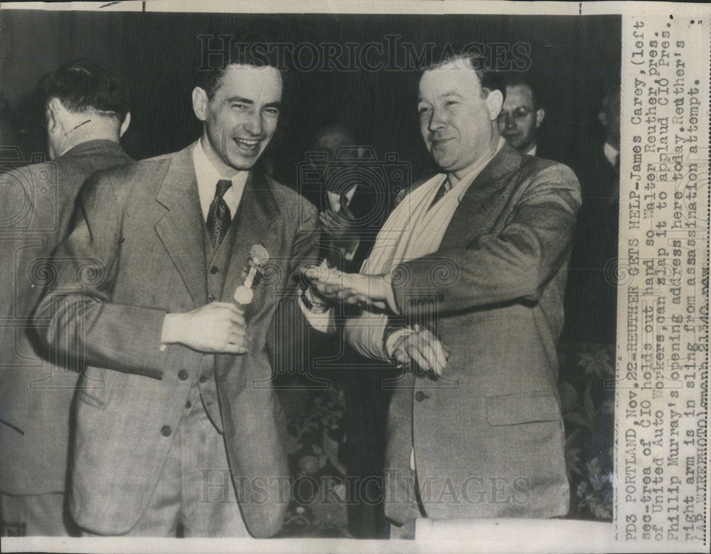 1948 Press Photo James Carey Secretary CIO Walter Reuther president United Auto - Historic Images
