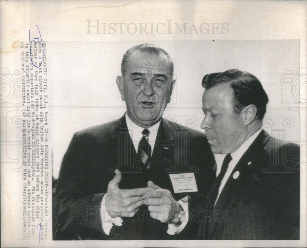 1964 Press Photo President Johnson United Auto Workers president Walter Reuther - Historic Images
